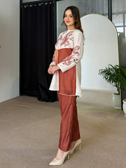 Tan Color Block  Coord Set D6048 - kharidari