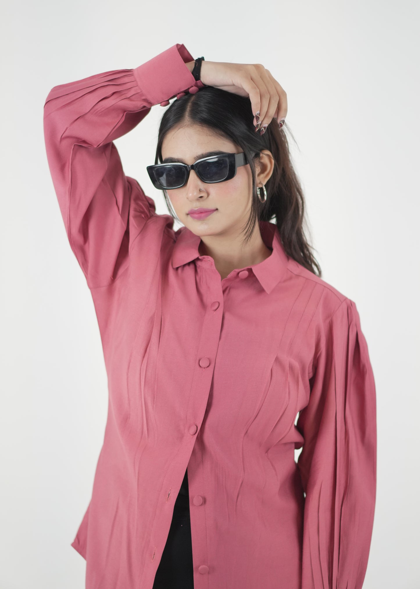 Women’s Pink Denting Fabric Regular Fit Shirt D6292