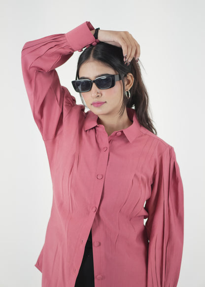 Women’s Pink Denting Fabric Regular Fit Shirt D6292