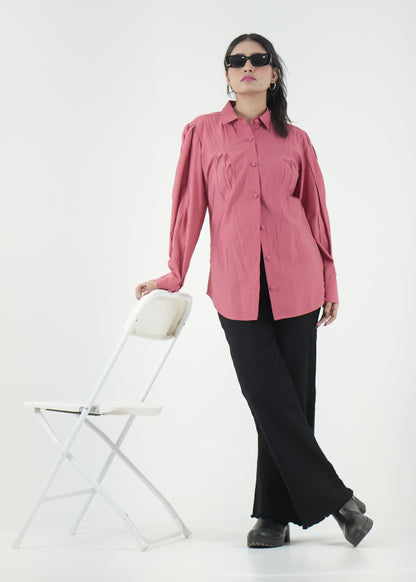 Women’s Pink Denting Fabric Regular Fit Shirt D6292