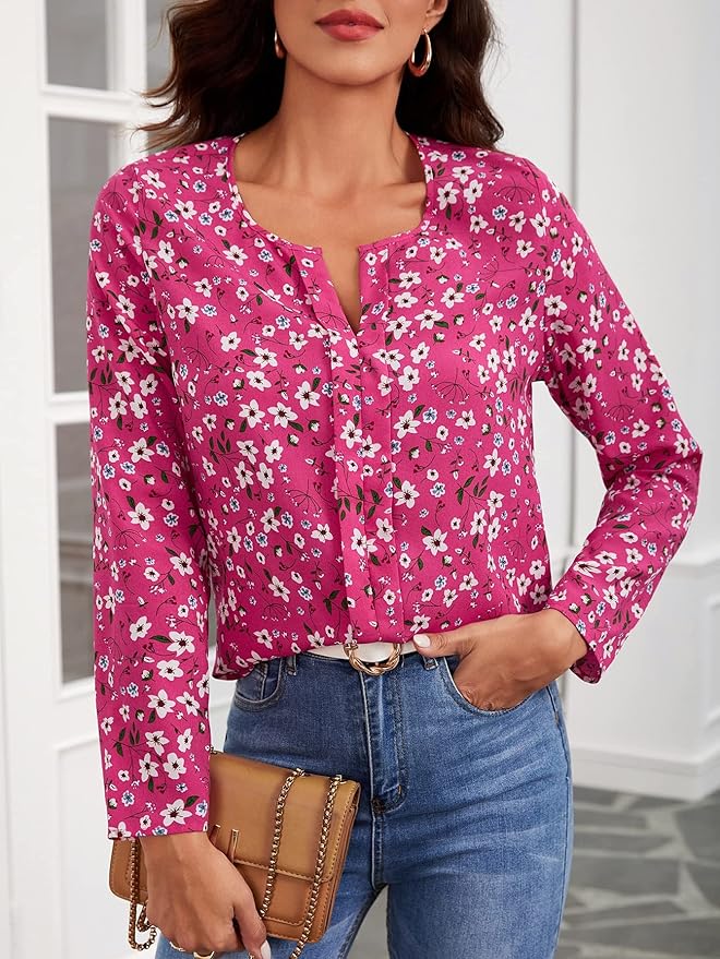 Flower Print Lantern Sleeve T-Shirt D1901