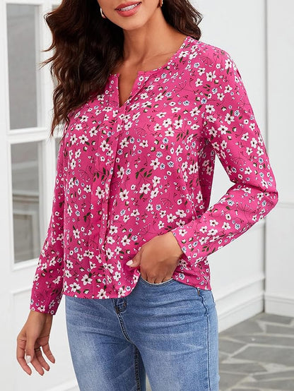 Flower Print Lantern Sleeve T-Shirt D1901