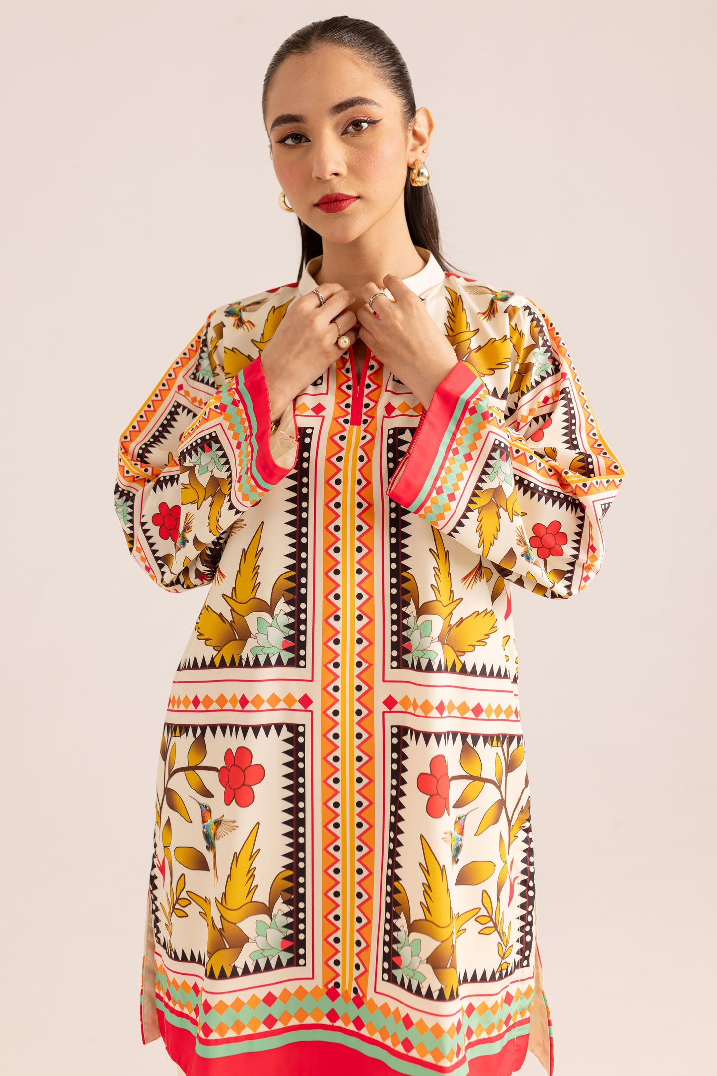 Digital Flower and Boader Block Print Co-ord Set D6106 - kharidari