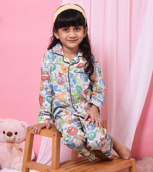 Art Printed Girls Nightsuit Set D106