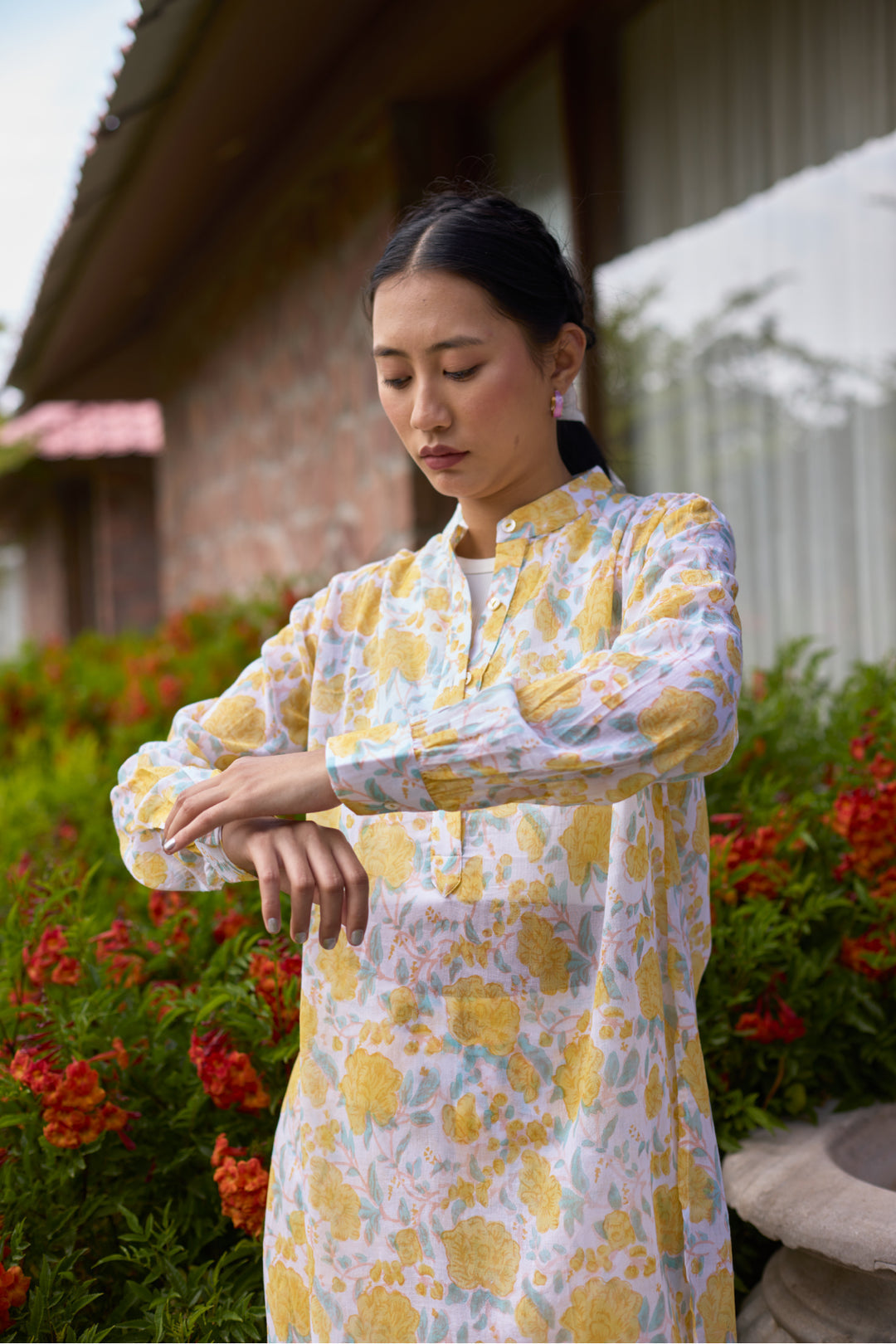 Mandarin Collar Floral Loungewear Set D6322