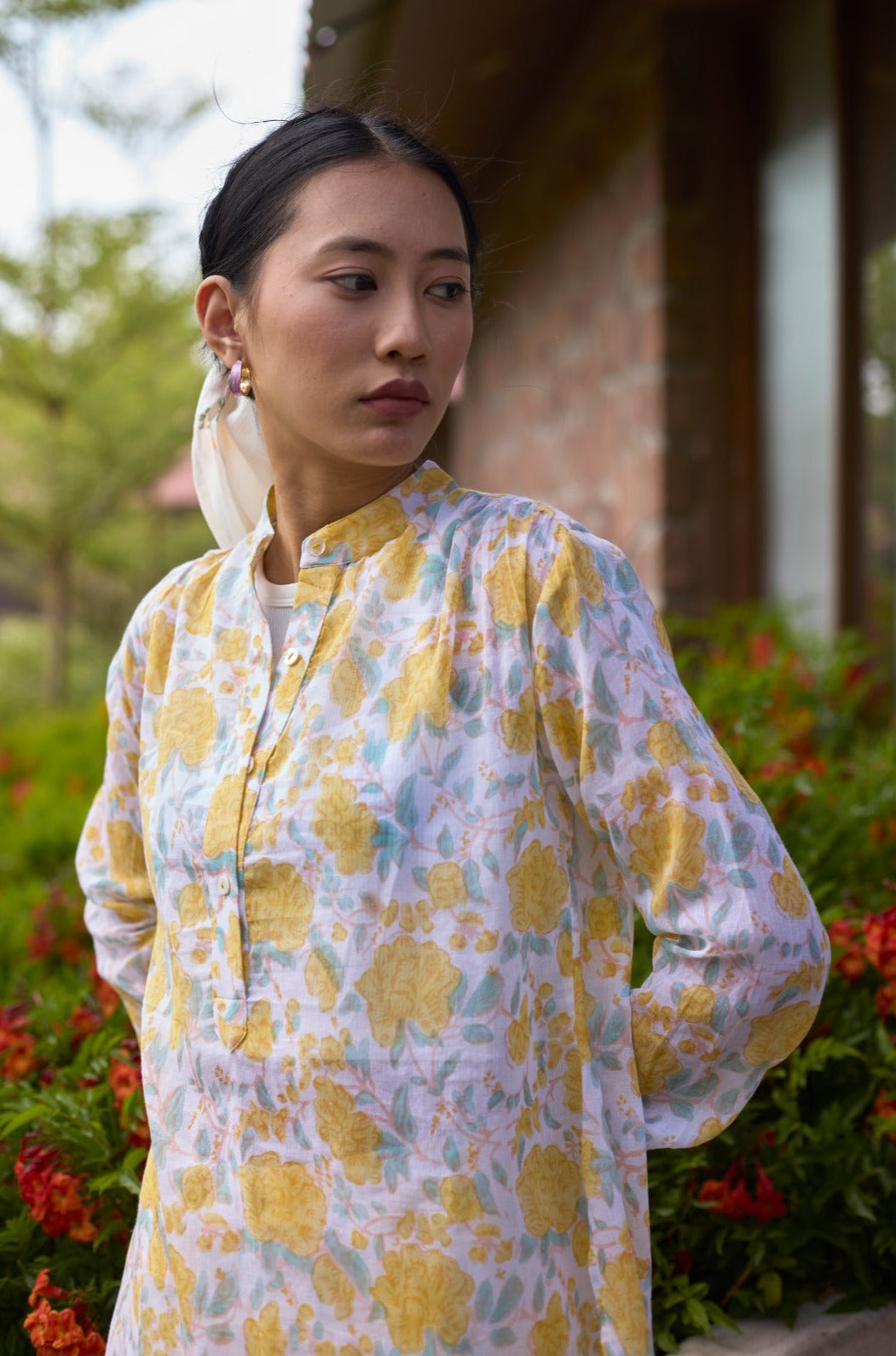 Mandarin Collar Floral Loungewear Set D6322