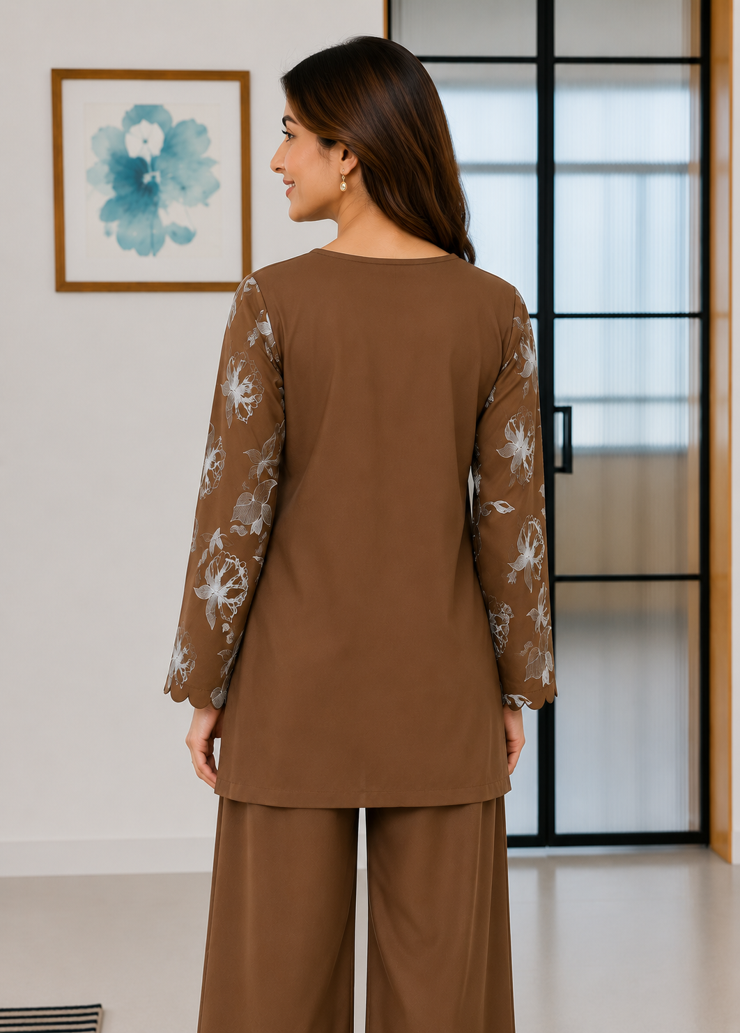 Chocolate Brown Floral Lounge Set D6364