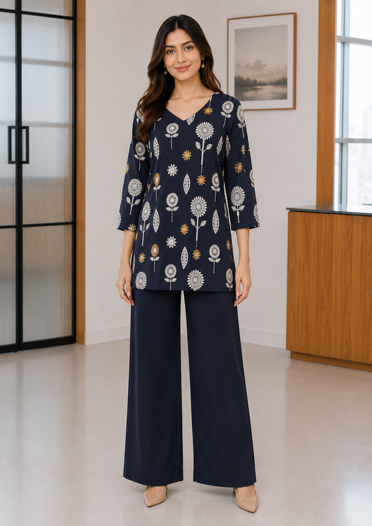 Navy Blue Statement Floral Co-Ord Set D6365