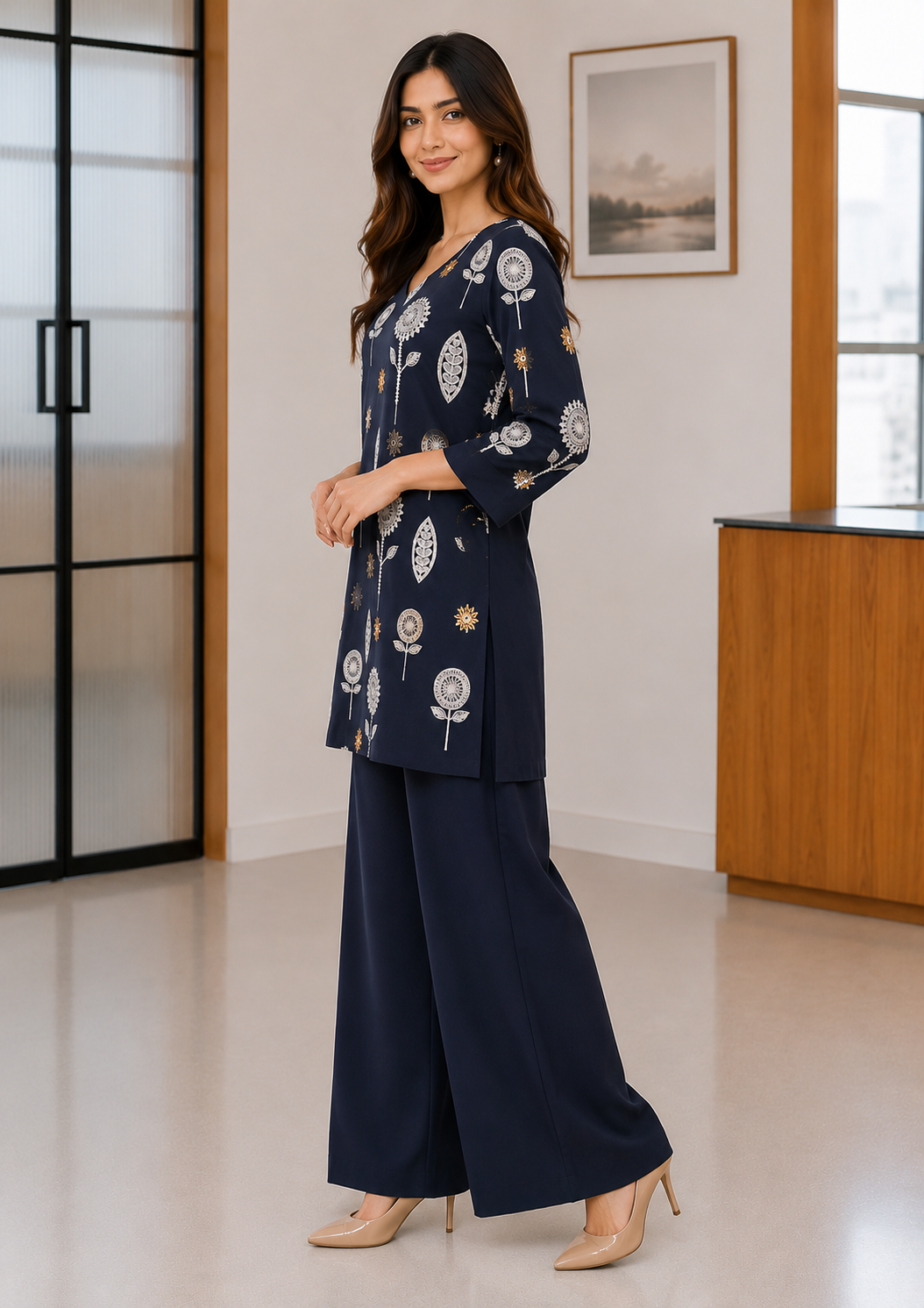 Navy Blue Statement Floral Co-Ord Set D6365