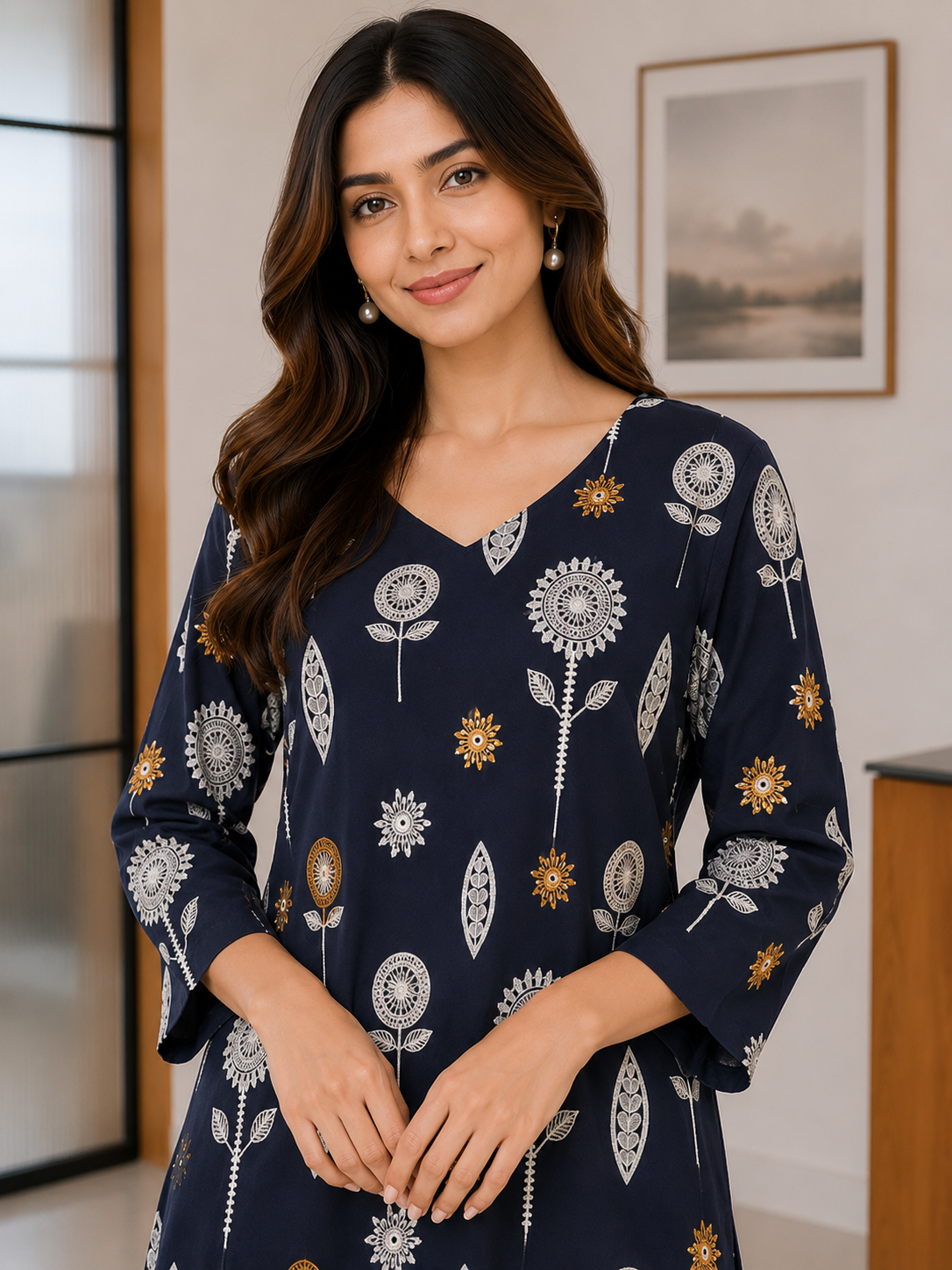Navy Blue Statement Floral Co-Ord Set D6365