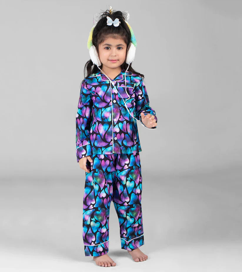 Colorful Love Printed Girls Nightsuit Set D102