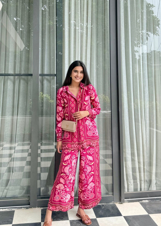 Hot Pink Color Block Coord Set D6105 - kharidari