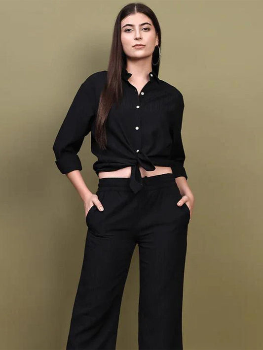 Black Knitted Shirt & Pants Set D6047