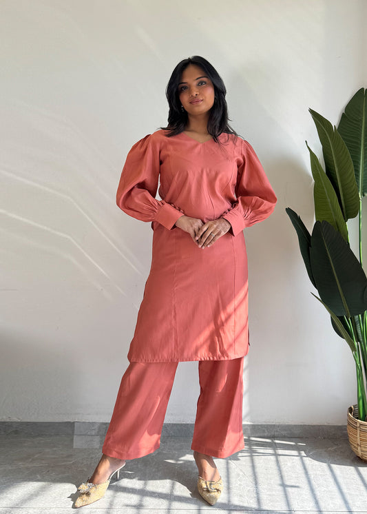 Peach Glamorous Roman Silk Kurta Set D6193