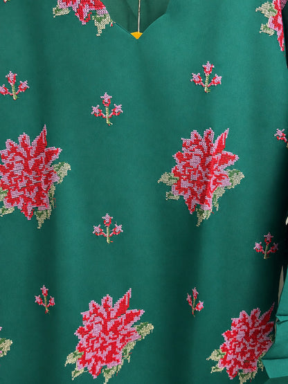 Emerald Green Embroidered Roman Silk Co-Ord Set D6340