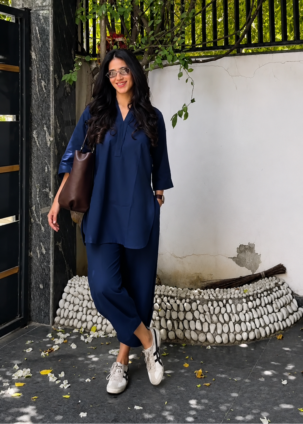 Navy Blue Dabu Cotton Co-Ord Set for Women D6355
