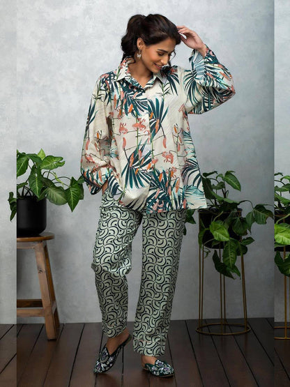 Dashing Flower Printed Cord Set VT-01112