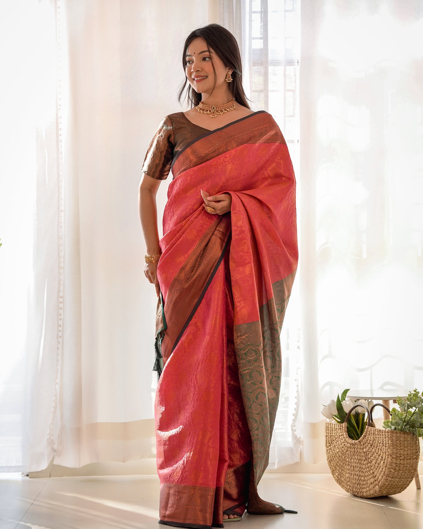 Elegant Woven Design Zari Pure Silk Kanjeevaram Saree D5037