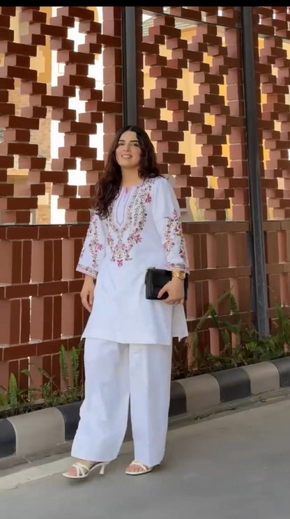 legance in White  Premium Jam Cotton Embroidered Co-ord Set D6244 - kharidari