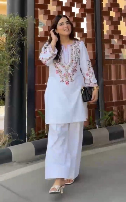 legance in White  Premium Jam Cotton Embroidered Co-ord Set D6244 - kharidari