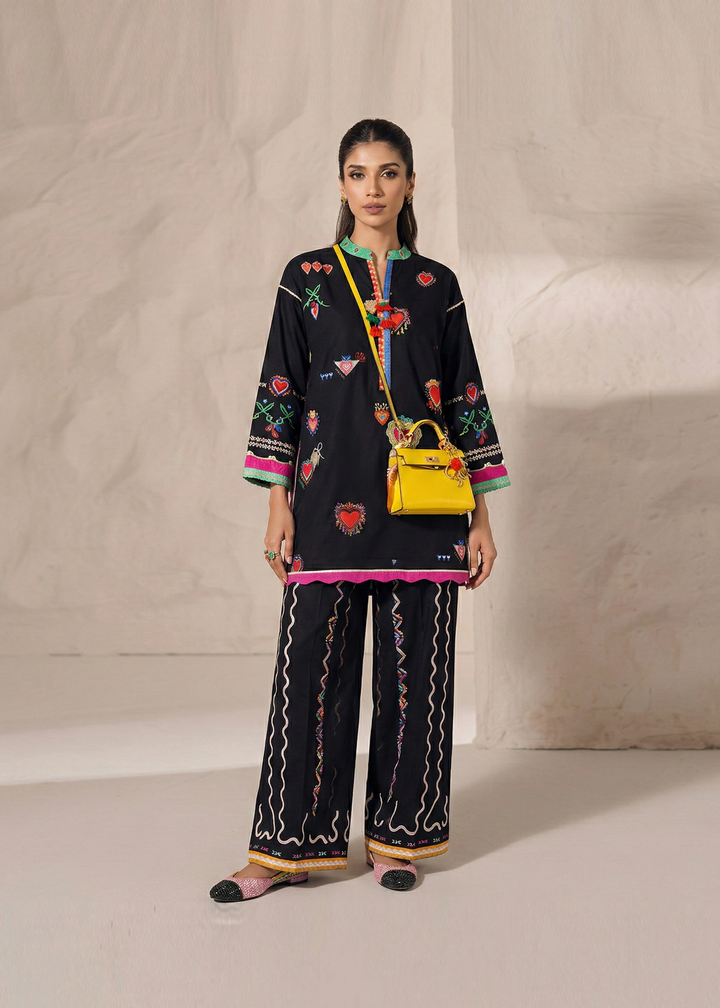 Premium Black Hand-Inspired Print Rayon Co-Ord Set D6332