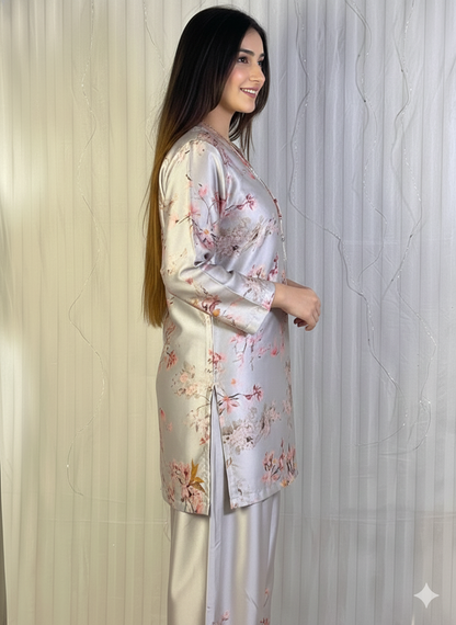 Chic Floral Printed Satin Co-ord Set for Parties & Casual Wear D6314