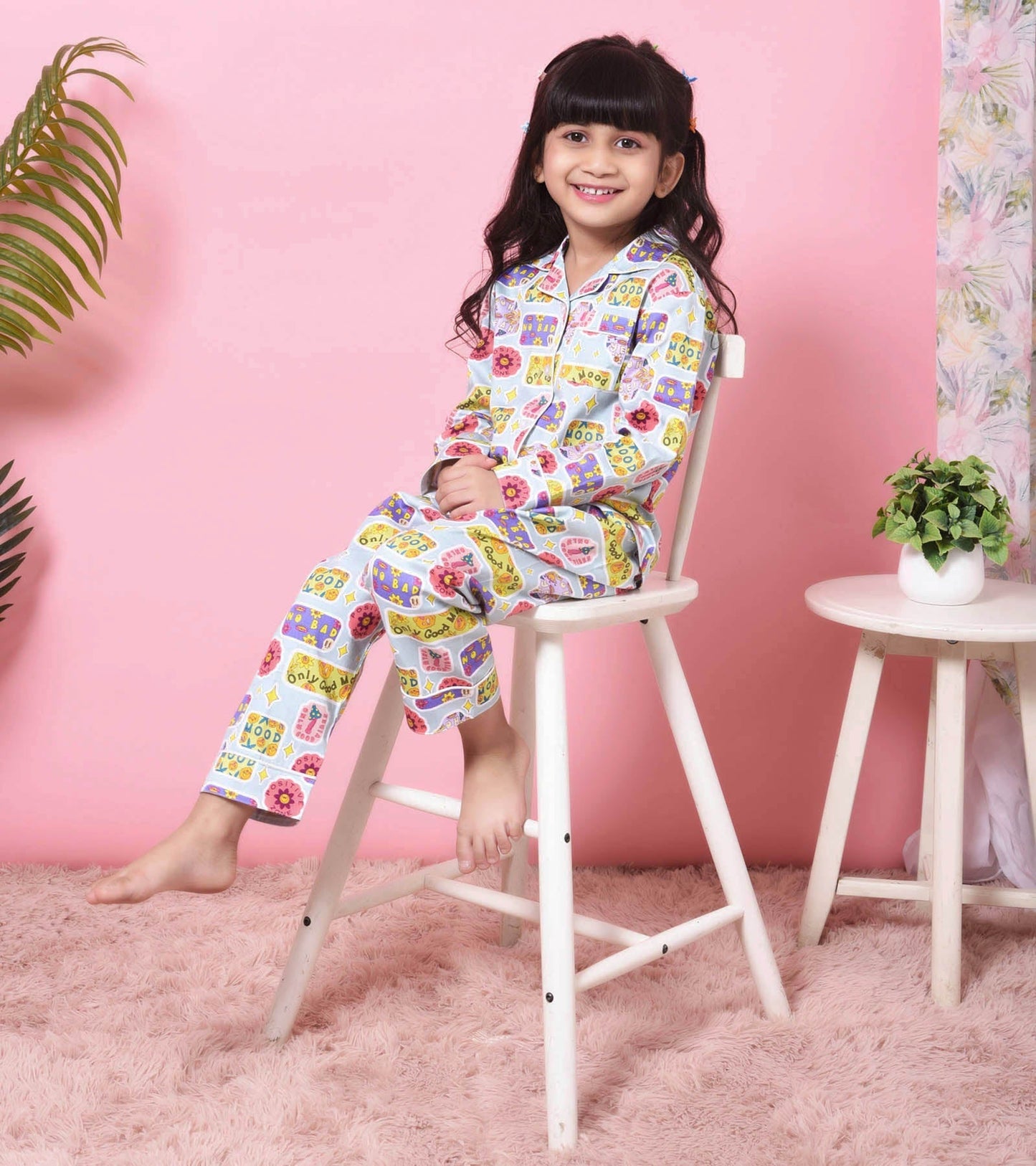 Good Mood Text Printed Girls Nightsuit Set D111