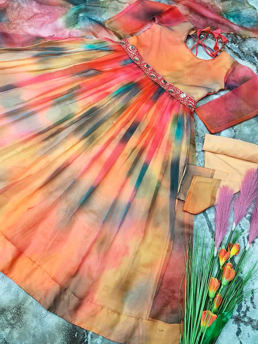 Heavy Organza Silk With Shibori Style Digital Print Gown vt000732-3