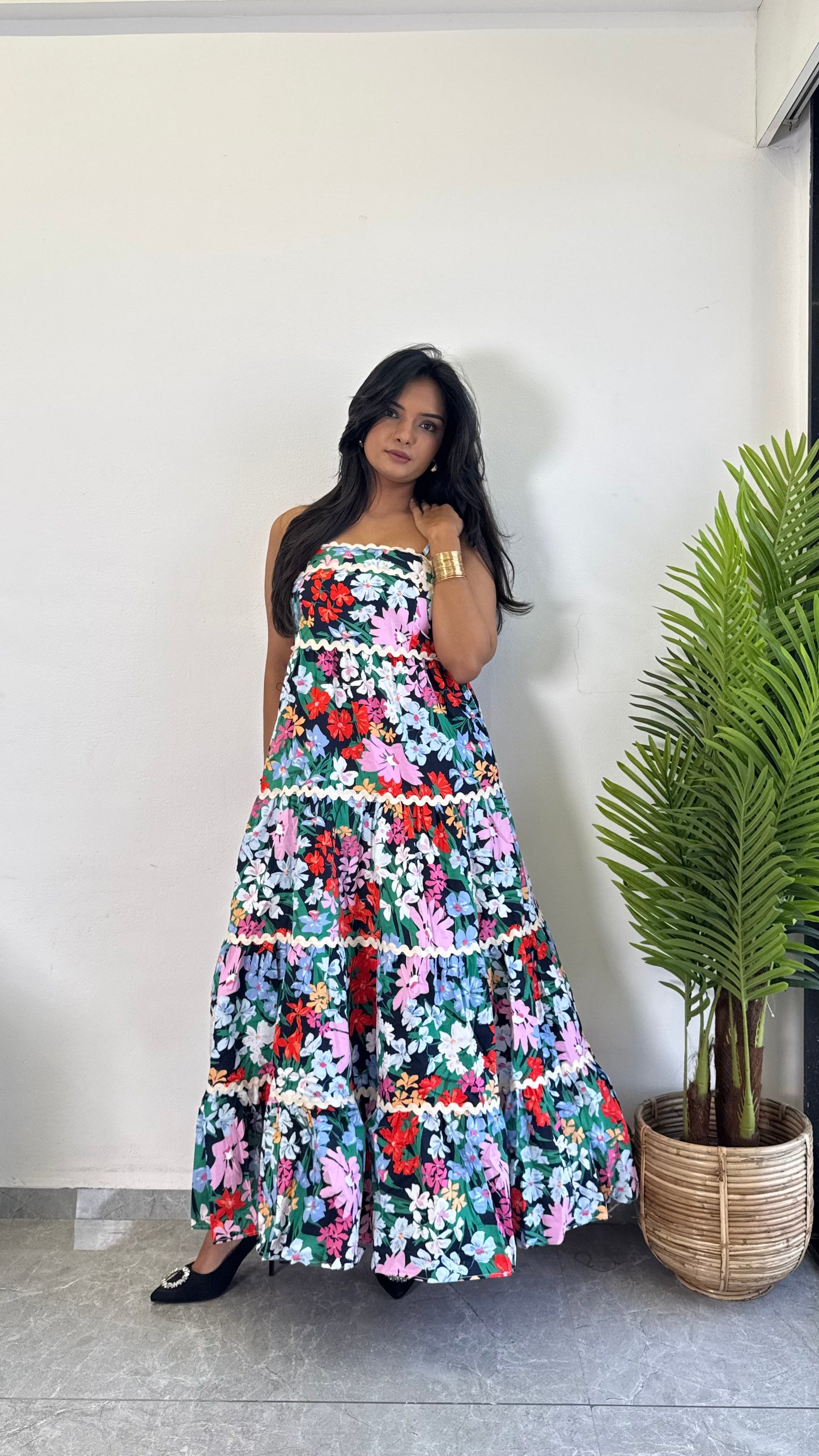 Unique Pink Flower Printed cotton One Piece Dress D6135 - kharidari