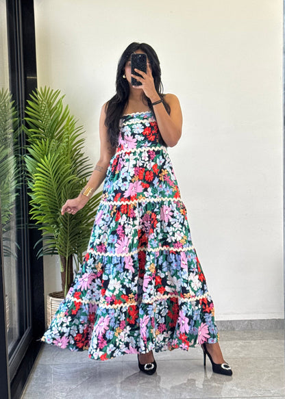 Unique Pink Flower Printed cotton One Piece Dress D6135 - kharidari