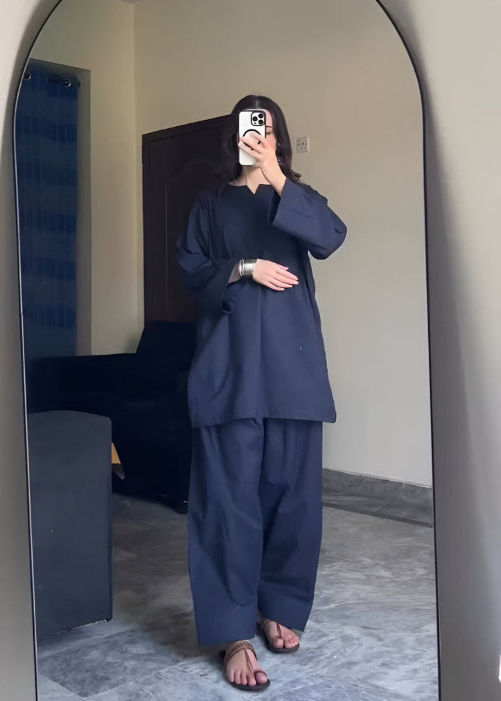 Premium Blue Roman silk Co-ord Set  Sleek & Stylish D6243 - kharidari