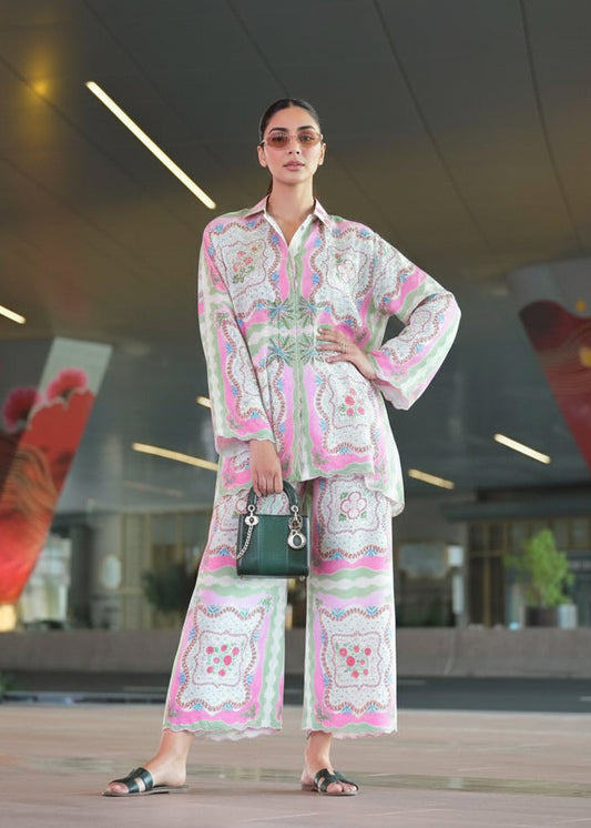 Serene Petals Premium Coord Set – A Modern Take on Soft Florals and Laid-Back Luxury D6309