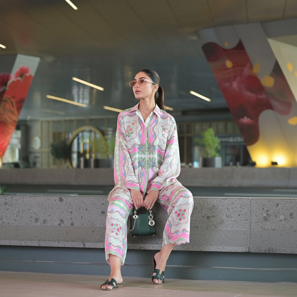 Serene Petals Premium Coord Set – A Modern Take on Soft Florals and Laid-Back Luxury D6309