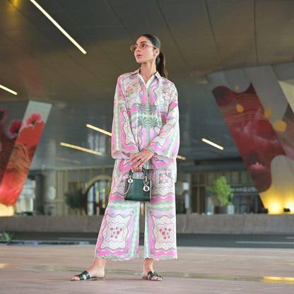 Serene Petals Premium Coord Set – A Modern Take on Soft Florals and Laid-Back Luxury D6309