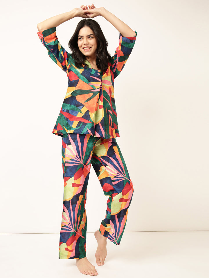 Multicolor Random Printed Muslin Co-ord Set VT-01185 - kharidari