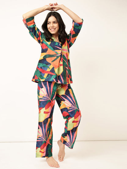 Multicolor Random Printed Muslin Co-ord Set VT-01185 - kharidari