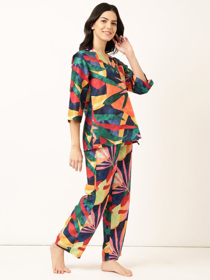 Multicolor Random Printed Muslin Co-ord Set VT-01185 - kharidari