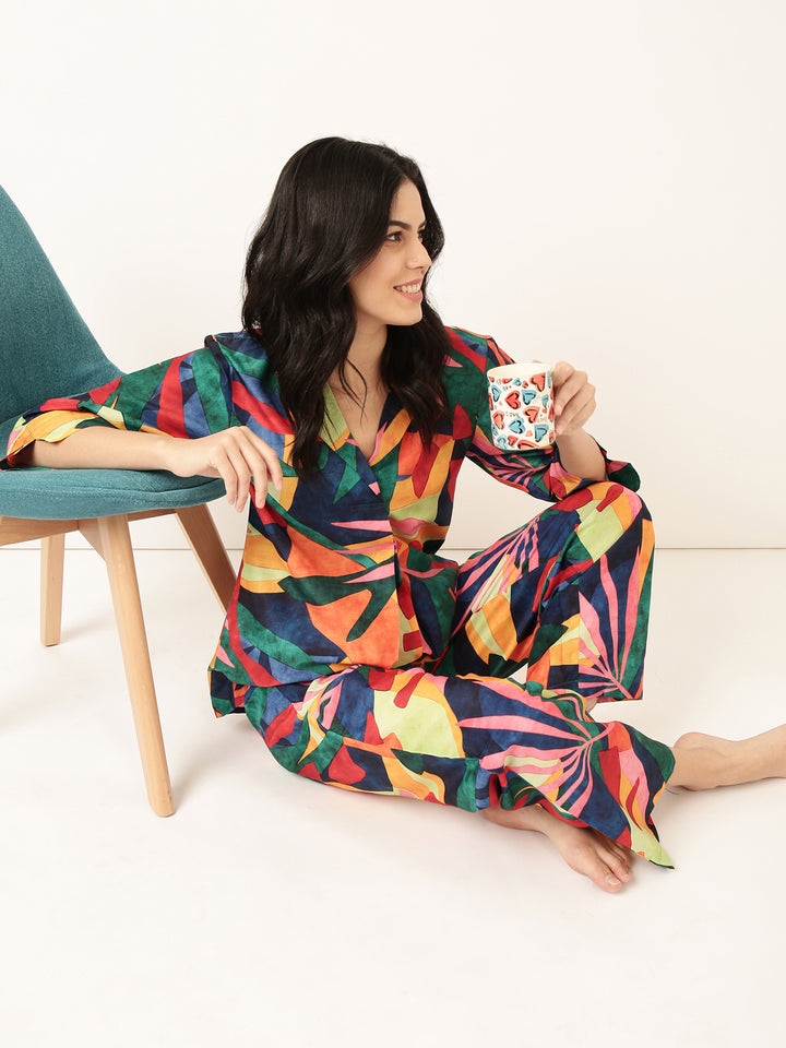 Multicolor Random Printed Muslin Co-ord Set VT-01185 - kharidari