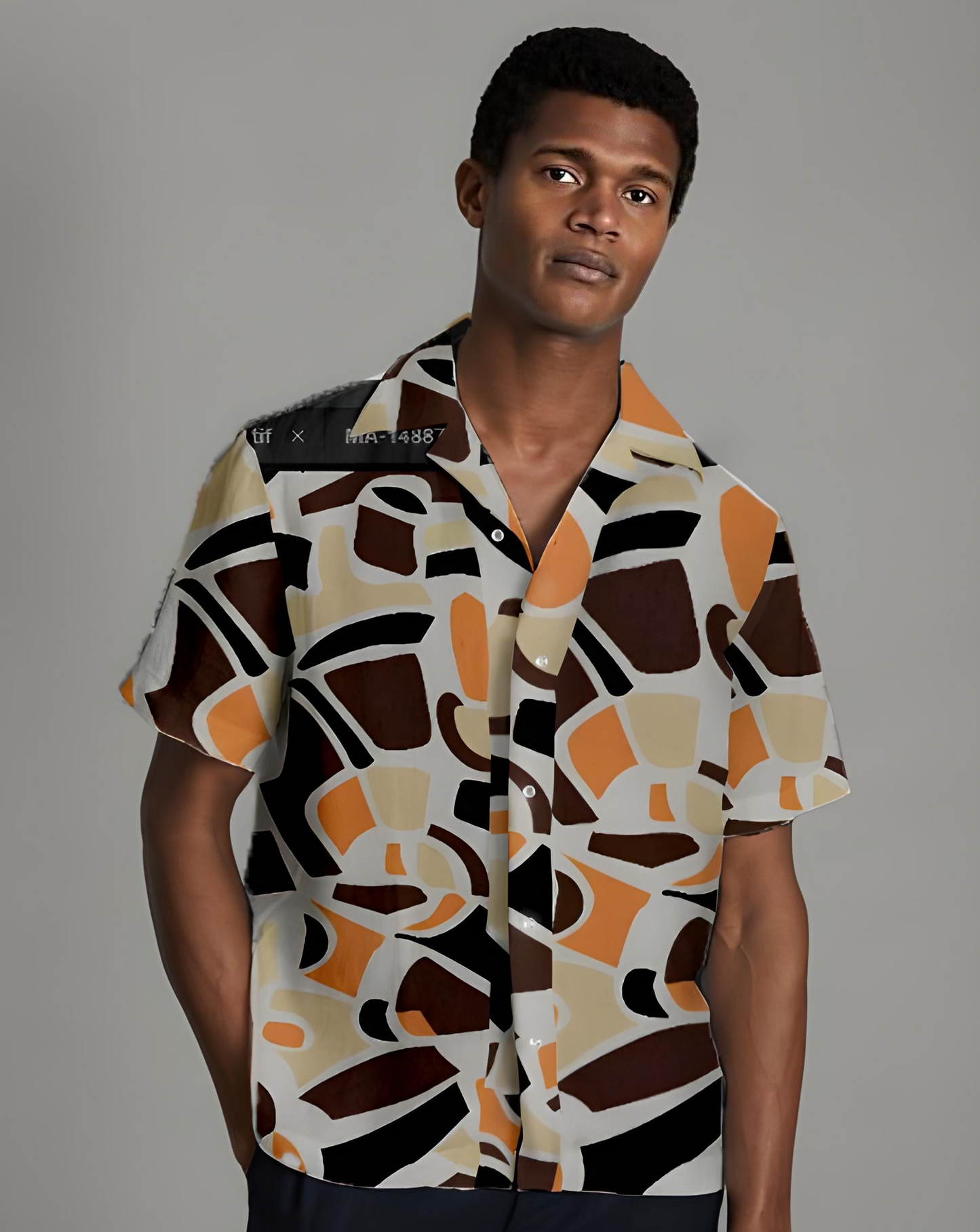 Brown Abstract Printed Shirt D7018