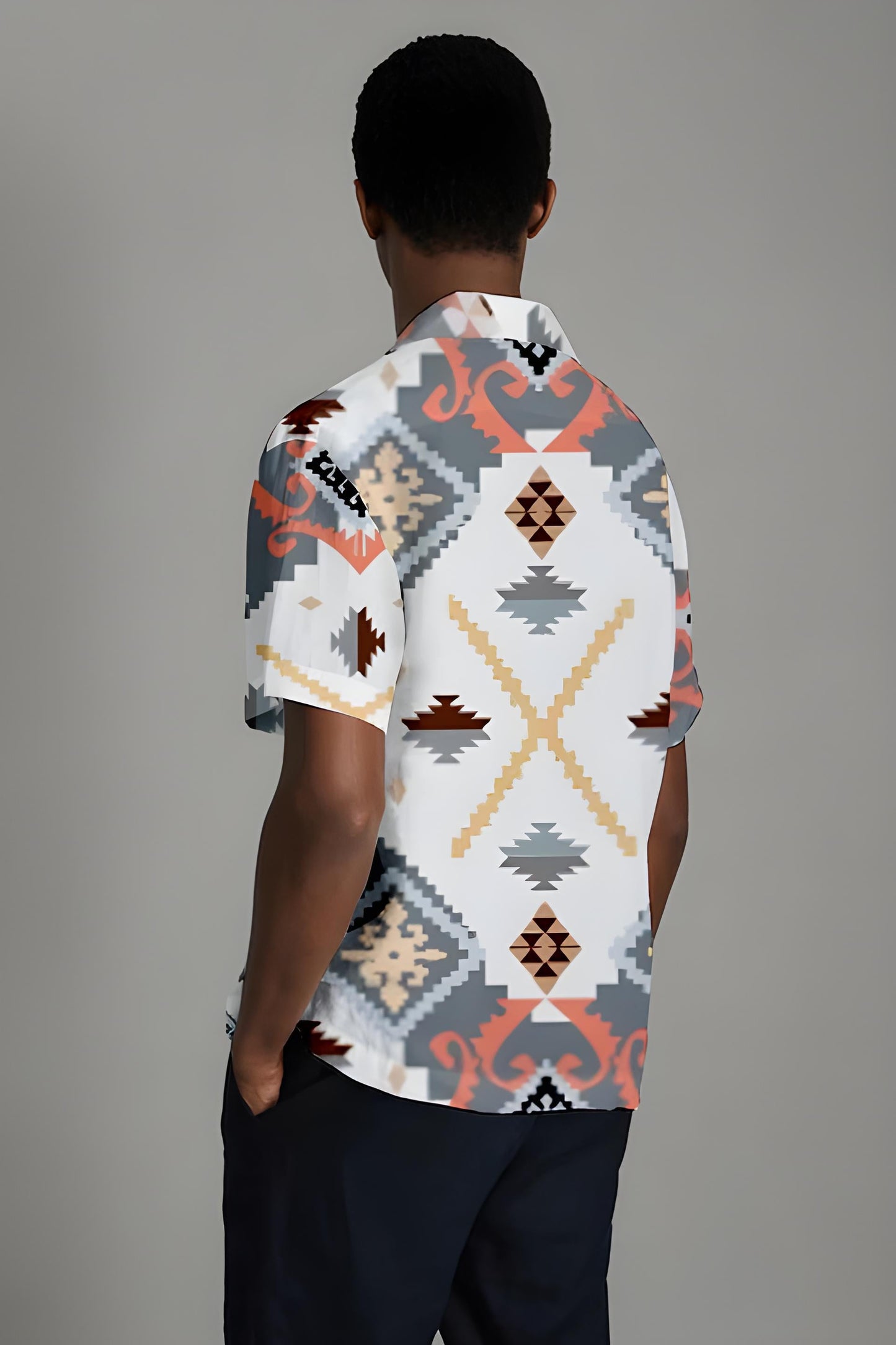 Blue geometric design half sleeve shirt D7014