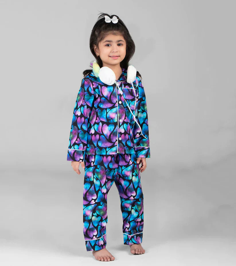 Colorful Love Printed Girls Nightsuit Set D102