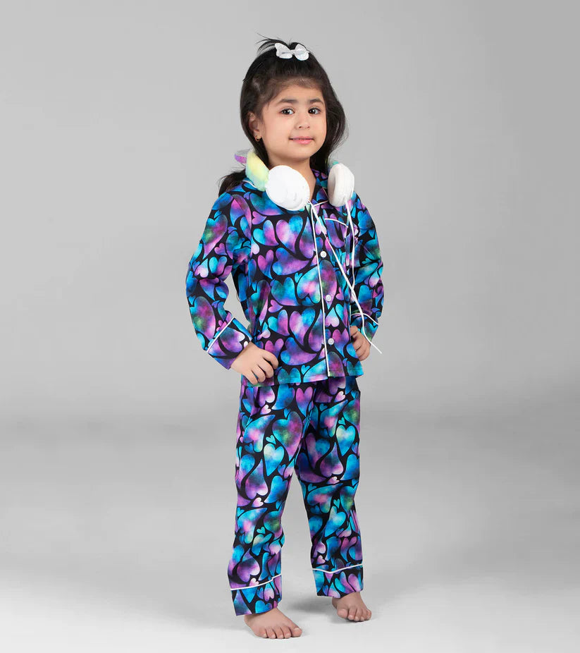 Colorful Love Printed Girls Nightsuit Set D102