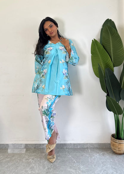 Stylish Raymond Cotton Co-ord Set with Flower Print  D6180 - kharidari