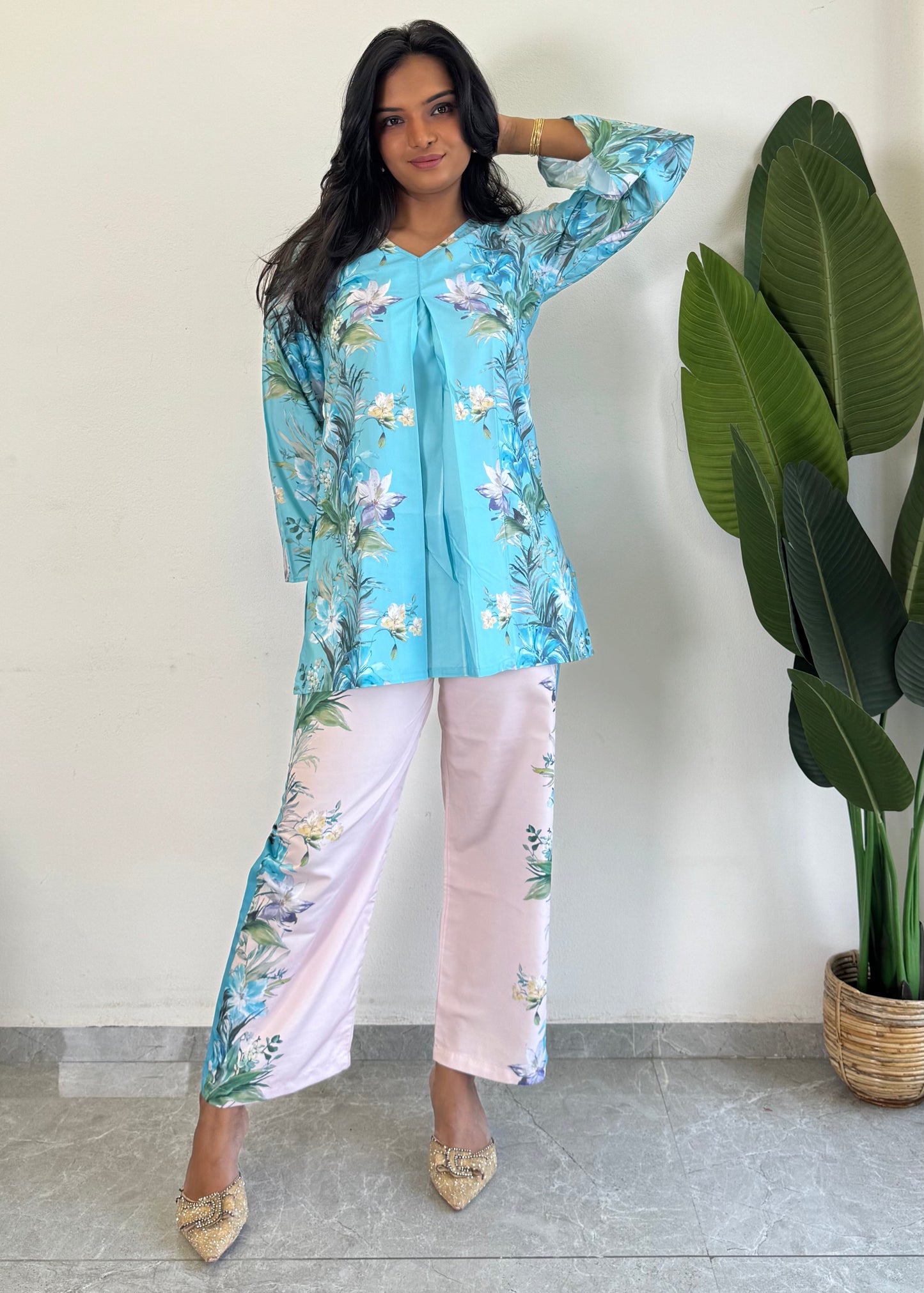 Stylish Raymond Cotton Co-ord Set with Flower Print – D6180