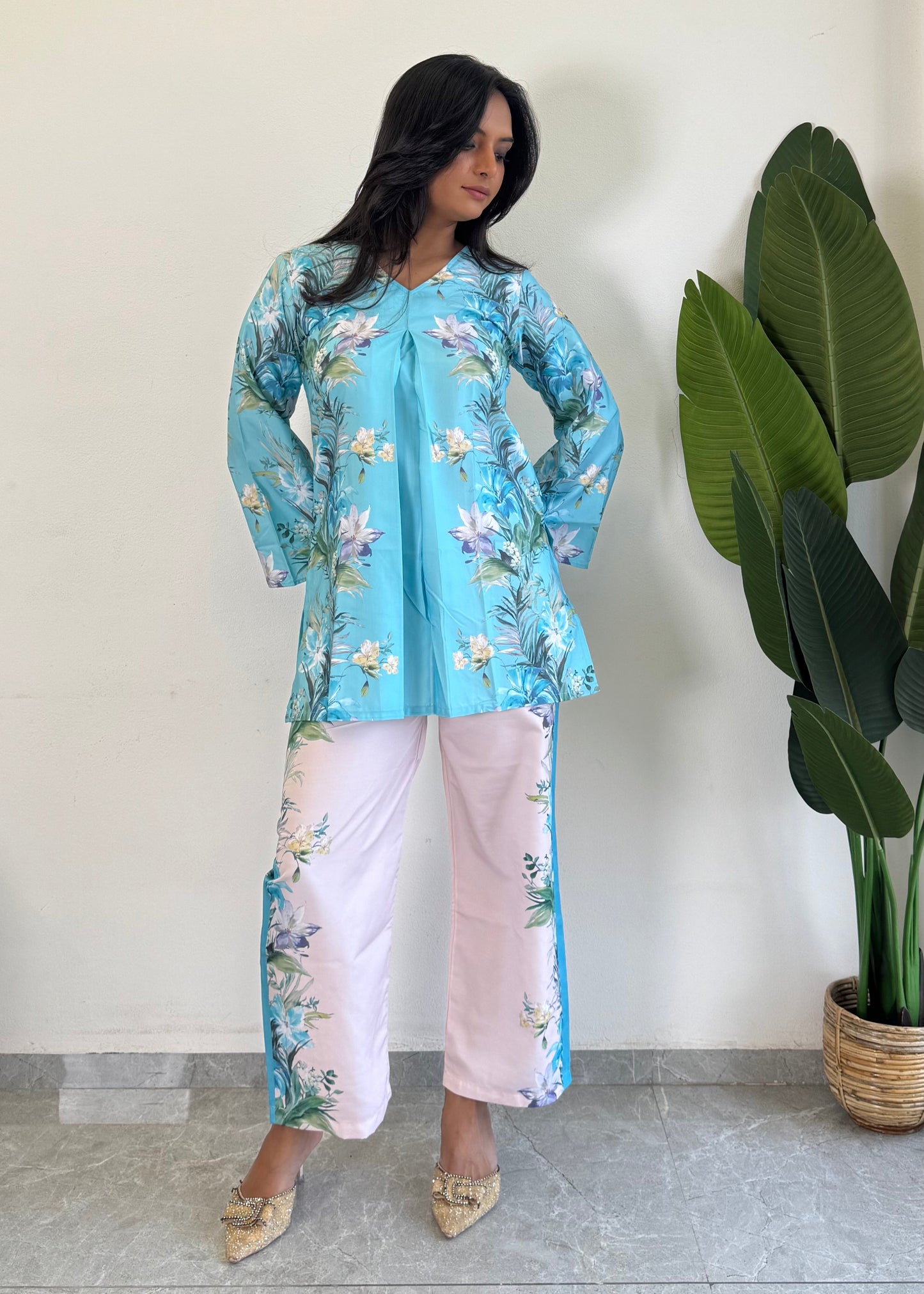 Stylish Raymond Cotton Co-ord Set with Flower Print – D6180
