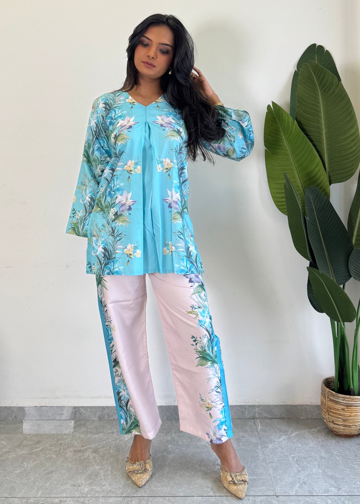 Stylish Raymond Cotton Co-ord Set with Flower Print – D6180