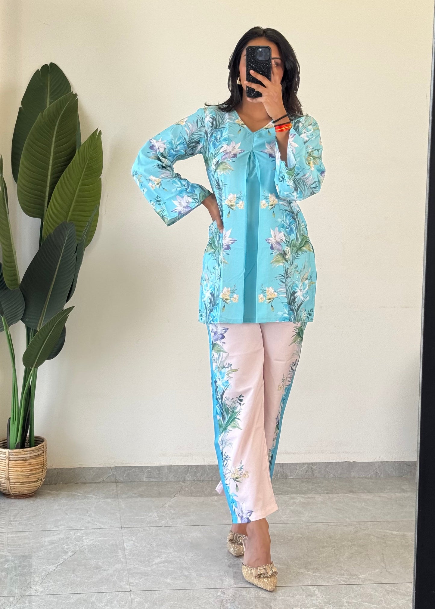 Stylish Raymond Cotton Co-ord Set with Flower Print – D6180