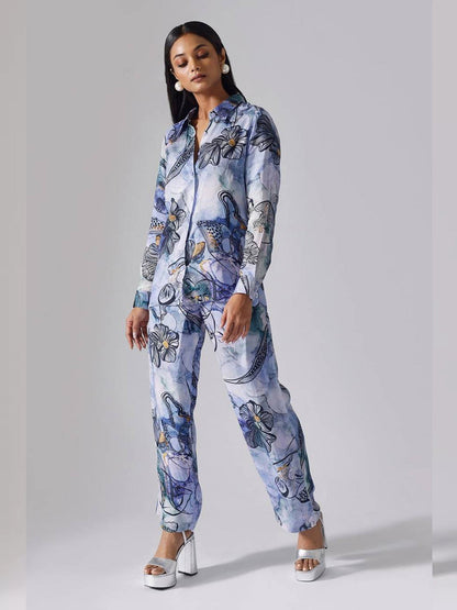 Stunning Printed Shirt Collar Co-Ord Set (Sky) VT-01122-B - kharidari