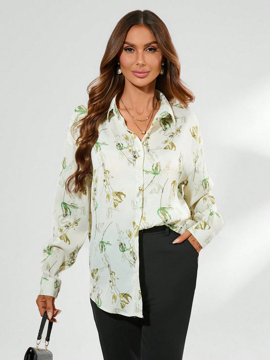 Trendy Botanical Print Shirt VT-01182