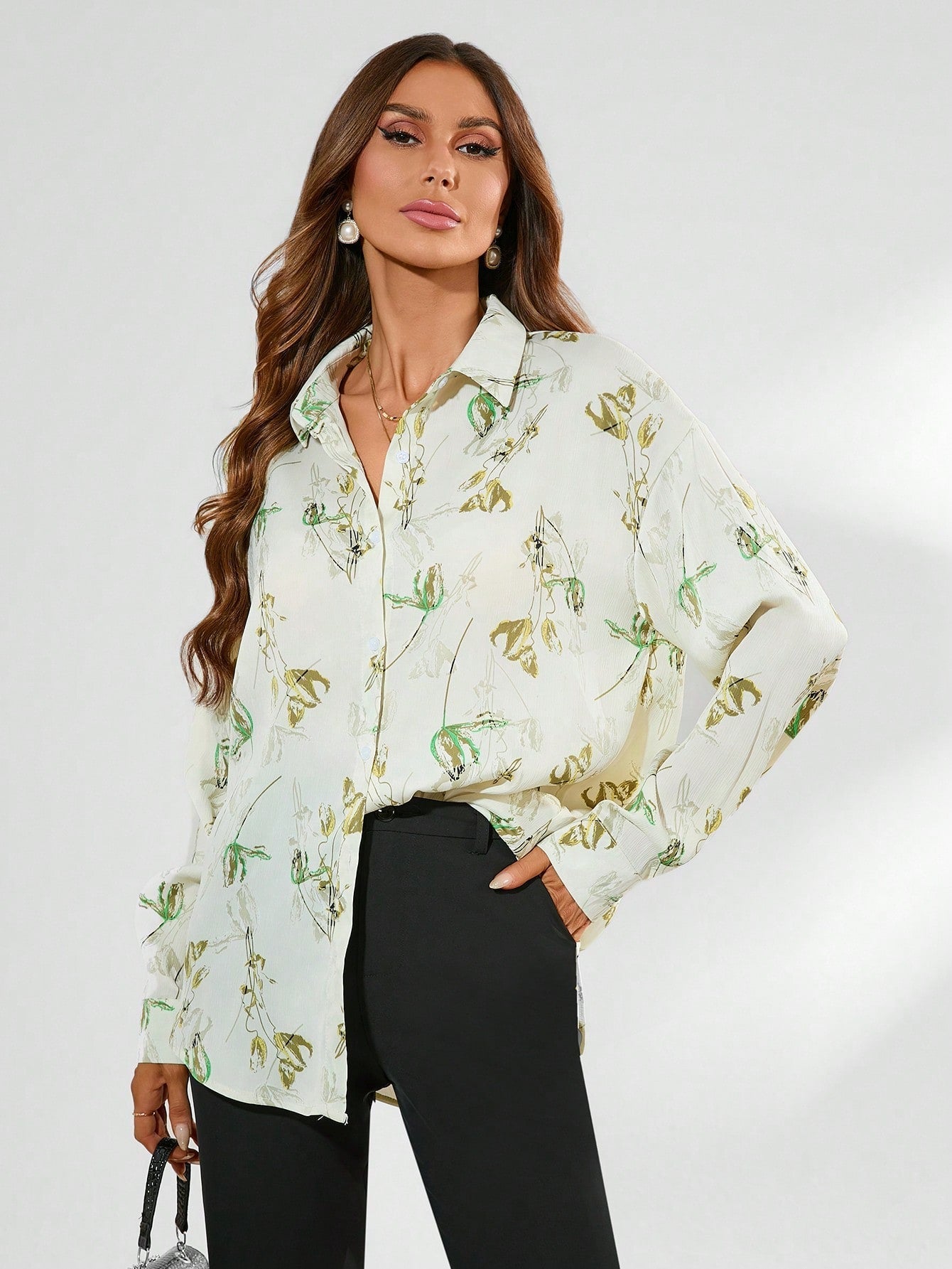 Trendy Botanical Print Shirt VT-01182